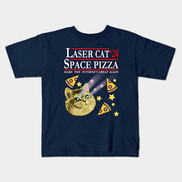 Laser Cat and Space Pizza in 2024 Kids T-Shirt by Electrovista